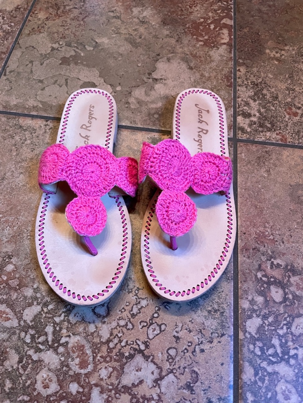 Jack Rogers Hot Pink Crochet Thong Sandals